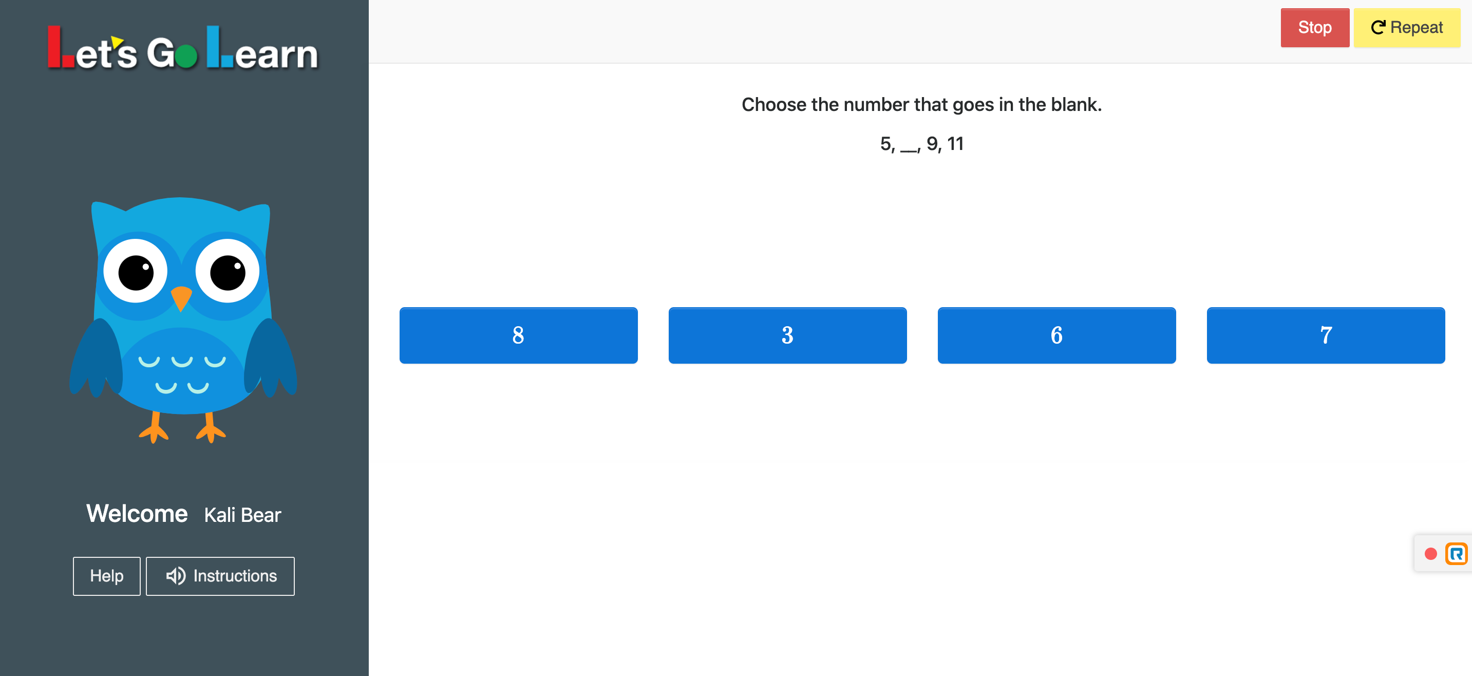 Screenshot of Let's Go Learn's ADAM math assessment