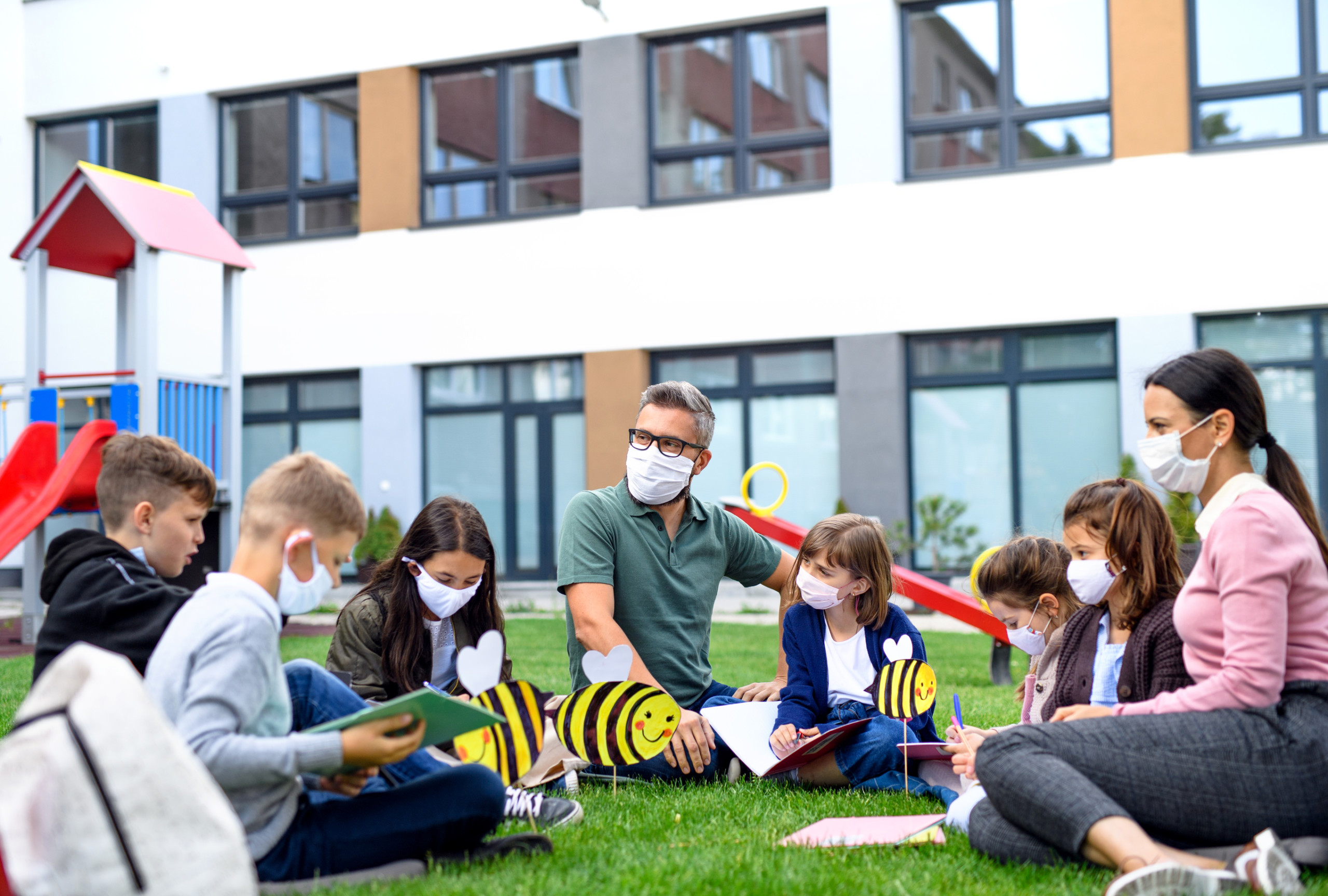 Teacher Outside with Small Group of Students