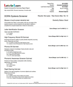 Example Dyslexia Screener Report