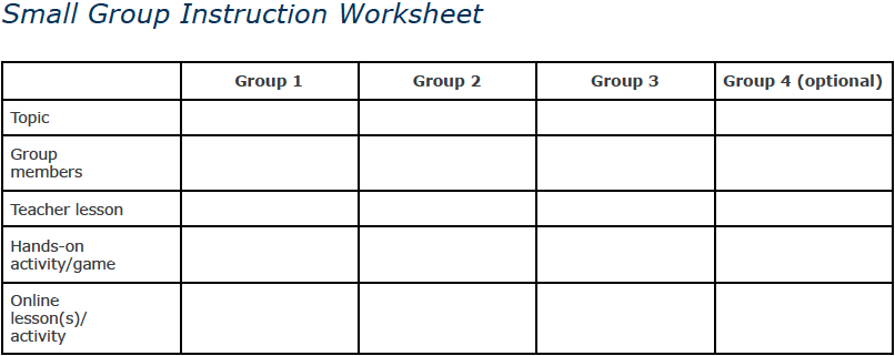 Small Group Instruction Worksheet Screenshot