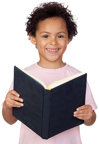 Boy Smiling Reading Book