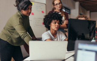 University students working on project